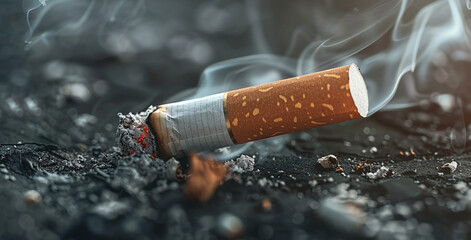 Stop smoking cigarettes concept. Smoking cigarettes are placed on wooden floors, With broken on the crush.Ai
