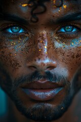 hauntingly eyes man piercing Close-up portrait of a black native african man 