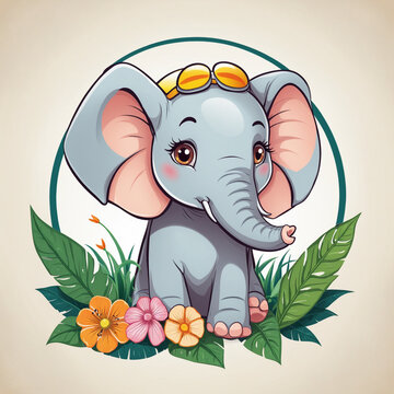 Flat logo illustration of "Elephants"  colorful background
