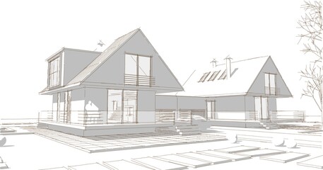 house architectural sketch 3d illustration	
