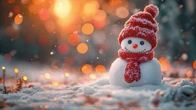 happy snowman in the snow. Created with Generative AI.