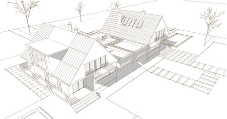 house architectural sketch 3d illustration	
