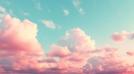 Beautiful aerial view above clouds with sunset. - obrazy, fototapety, plakaty