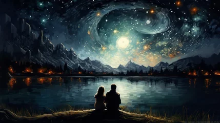 Fotobehang Starry night skies Colorful, stars and space background, panorama universe wallpaper © Gallaryyaya