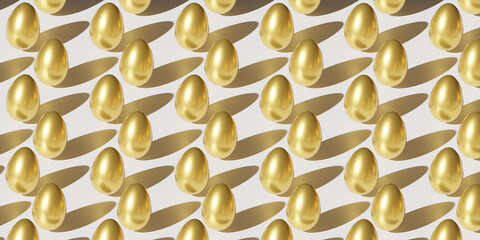 Easter 3d eggs. Happy Easter Day - pattern, 3d banner. Pattern with eggs. 3d render.