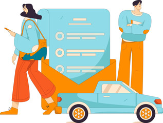Buy insurance for car flat character vector concept operation illustration
