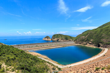 Fototapeta premium Breathtaking View of East Dam, High Island Reservoir, Hong Kong UNESCO Global Geopark