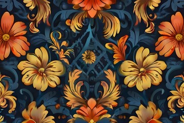 Fototapeta na wymiar Retro wallpaper with a swirling floral pattern. Generative AI