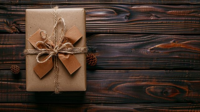 Vintage gift box on wooden background. 