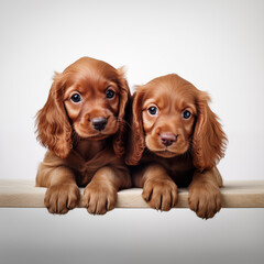 Two cute cocker spaniel puppies on white background