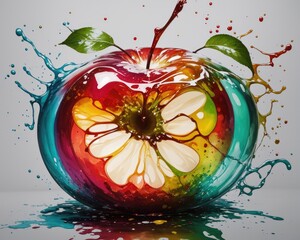 apple and colorful water splash