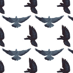 Christian card and hand drawn bird pattern.Ink handwriting inscriptions.Bird pattern.Typography and lettering.