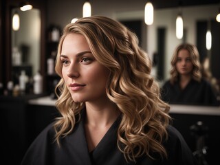 Obraz premium Portrait of a beautiful blonde woman fashion model in salon spa