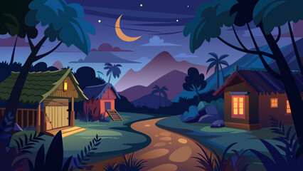 dark-night-indian-village-house-and-a-road.svg