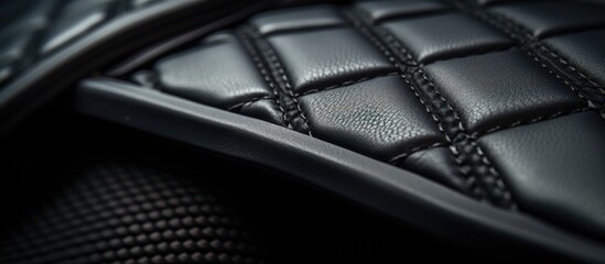 Naklejka premium An up-close view of a black leather chair with intricate stitching design showing texture and pattern