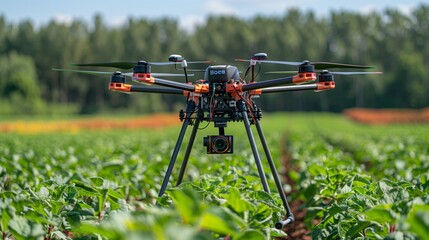 Remote Controlled Flying Device in Field - obrazy, fototapety, plakaty