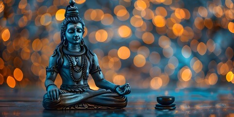 Representation of Hindu god Shiva in a peaceful spiritual Hinduism environment. Concept Hindu God Shiva, Spiritual Environment, Religious Representation, Peaceful Hinduism, Devotional Atmosphere - obrazy, fototapety, plakaty