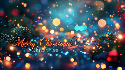 A vibrant and colorful Christmas background filled with sparkling lights and bokeh effects, creating a merry and festive atmosphere - obrazy, fototapety, plakaty