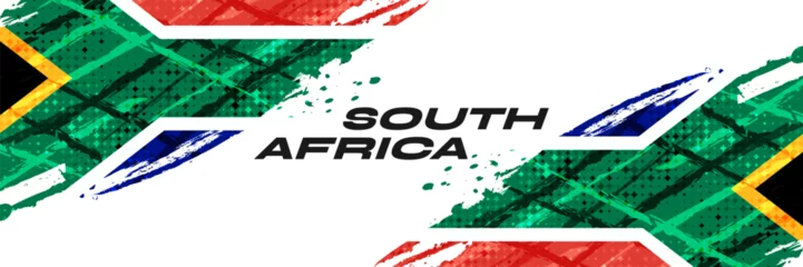 Deurstickers South Africa Flag with Brush Paint Style and Halftone Effect. South Africa Flag Background with Grunge Concept © WzKz