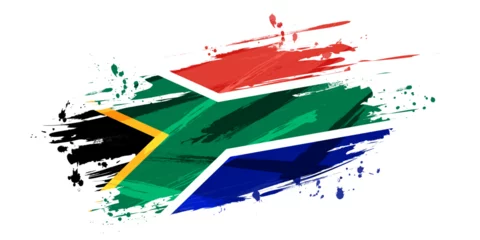 Fotobehang South Africa Flag with Brush Paint Style and Halftone Effect. South Africa Flag Background with Grunge Concept © WzKz