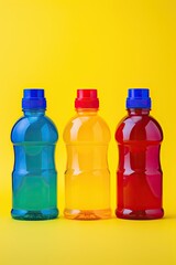 Bright plastic bottle on solid background.
