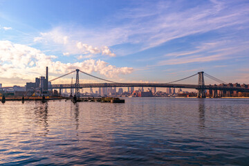Fototapeta na wymiar Brooklyn Bridge with lower Manhattan skyline in New York City at night, USA. Long exposure at night