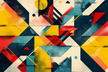 Fototapeta premium A layered geometric components in primary colors, signifying the core ideals and concepts supporting the American presidential elections. Integrate symbolic depictions of liberty, justice.