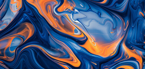 Indigo intertwines with bold orange swirls, crafting a stunning abstract wallpaper.