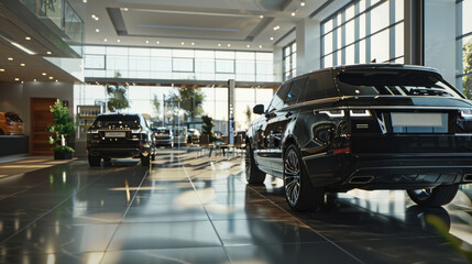 Premium SUVs in modern dealership showroom