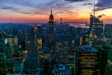 Keuken foto achterwand Empire State Building New York Manhattan view from One World Trade Center. sunset view with financial buildings city light. Empire State building on sunset 