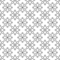 Seamless pattern with hand drawn linear classic floral rosettes on a white background