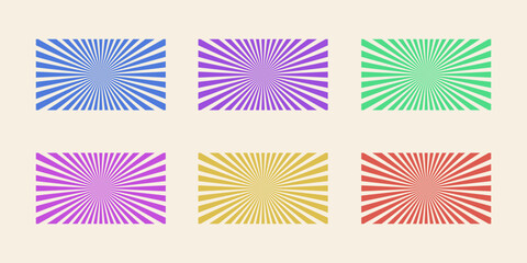 Collection of horizontal sunbursts in different colors – Collection of simple radial isolated patterns