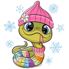 Cute Cartoon Snake in knitted hat