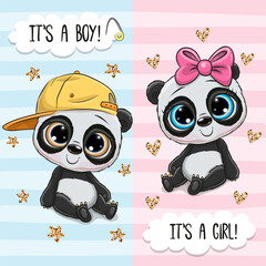Cute Pandas boy and girl