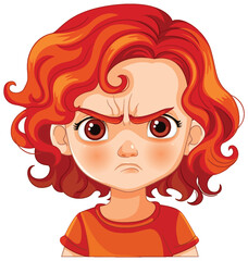 Vector illustration of a frowning young girl