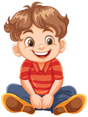 Vector illustration of a happy young boy sitting