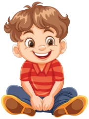 Stof per meter Kinderen Vector illustration of a happy young boy sitting