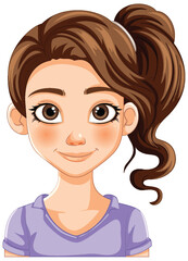 Illustration of a cheerful girl with brown hair.