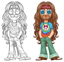Stof per meter Kinderen Colorful and detailed hippie character with peace symbols.