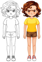 Vector illustration of a girl in two stages.