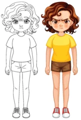 Fototapete Kinder Vector illustration of a girl in two stages.