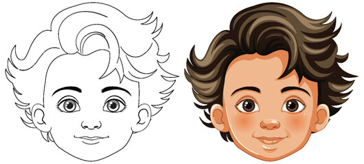 Vector transition from line art to colored portrait