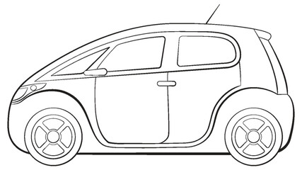 Black and white outline of a compact car
