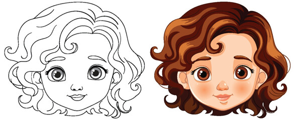 Vector transition from line art to colored character