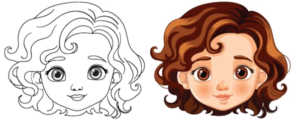 Türaufkleber Kinder Vector transition from line art to colored character