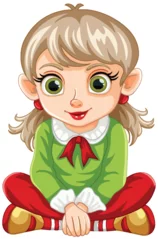 Stoff pro Meter Kinder Cartoon illustration of a happy girl sitting with a smile.