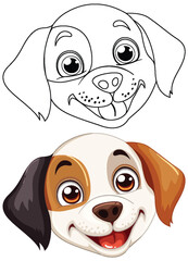 Vector illustration of two happy dog faces.