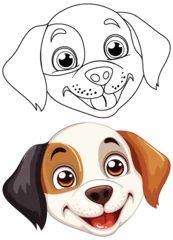 Gordijnen Vector illustration of two happy dog faces. © GraphicsRF