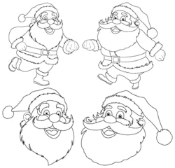 Selbstklebende Fototapete Kinder Four cheerful Santa Claus sketches for coloring.