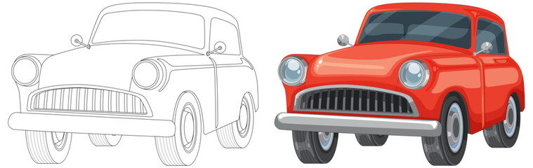 From sketch to colored vector classic car illustration